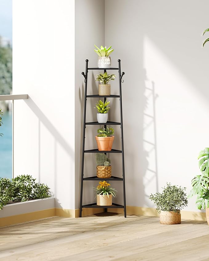 CHOEZON 6-Tier Cookware Stand, Triangle Shelf Storage Tower for Kitchen, Pans Pots Storage Rack, Metal Wire Shelf Organizer, Corner Shelf, for Kitchen, Living Room, Black TPR14BB