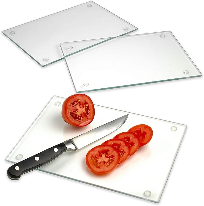 Tempered Glass Cutting Board Long Lasting Clear Glass Scratch, Heat, Shatter Resistant, Dishwasher Safe. (3 Rectangle 10x7")