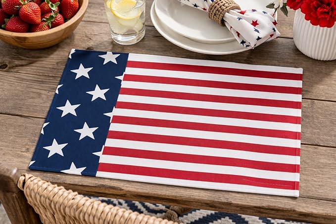 C&F Home American Flag Stars & Stripes 100% Cotton Single Placemat 13" x 19" Versatile Summer 4th of July USA Patriotic Independence Day Americana Machine Wash Decor Decoration 13" x 19" Blue, Red