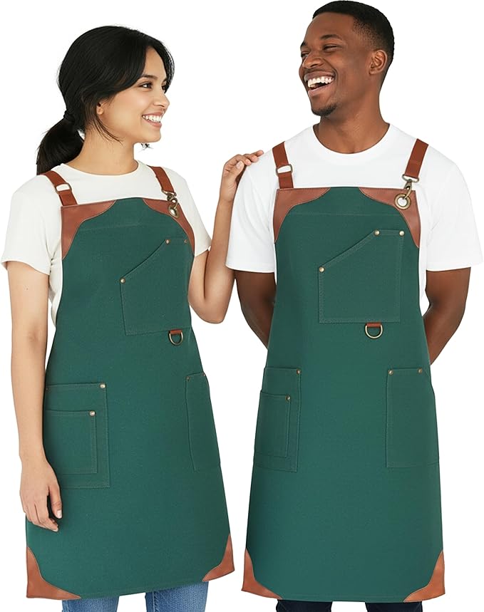 Professional Work Apron for Men & Women – 100% Cotton with waterproof Membrane, Cross Back Straps