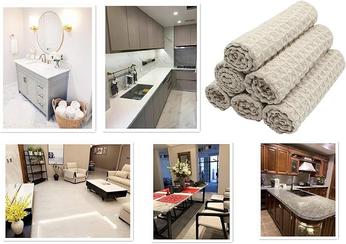 Microfiber Kitchen Cleaning Cloth Thick Dish Rags Waffle Weave Washcloths Dish Cloths Ultra Absorbent Odor Free 12inch X 12inch 6 Pack Khaki