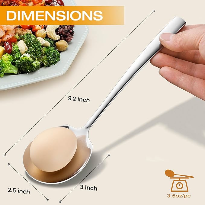 Stainless Steel Serving Spoons Set, 9.2-Inch Large Slotted Spoon x 2, Serving Spoon x 2, Big Serving Utensils Set for Buffet, Parties, Catering (2 Slotted & 2 Solid, Silver)