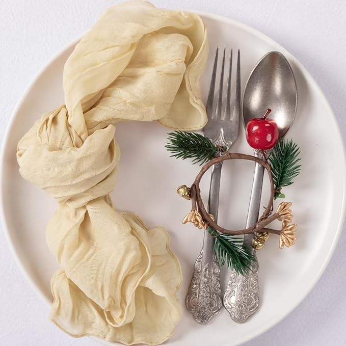 MLMC 24 Pack Champagne Cheesecloth Napkins Boho Rustic Gauze Sand Cloth Napkins Washable 21"x21" for Wedding Birthday Anniversary Dinner Decor