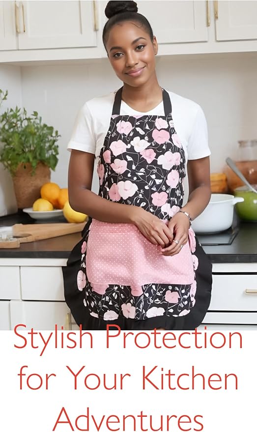 Lovely Flower Pattern Retro Aprons With Large Pockets for Women Girls Cooking Kitchen Bakery Mother's Gift