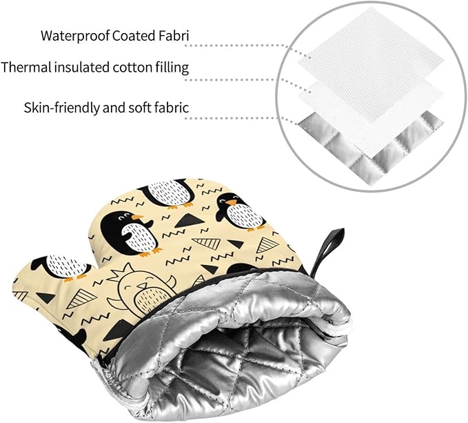 Cute Penguin Oven Mitts and Pot Holders Sets Kitchen Oven Gloves BBQ Gloves Pot Holders for Cooking Baking