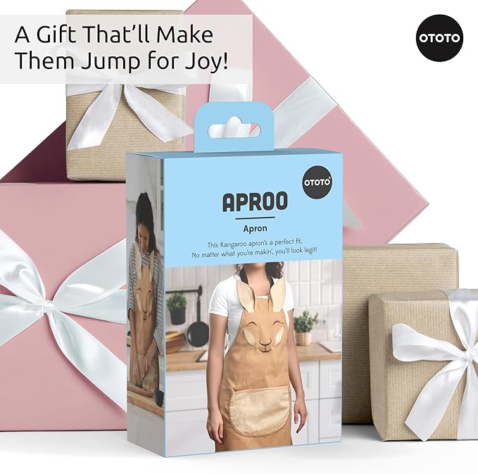OTOTO Aproo Cooking Apron – Cute Kitchen Apron with Pockets, Funny and Giftable Kitchen Accessories, Kangaroo Design - Kitchen GIfts, Funny Gifts, White Elephant Gifts (Brown Aproo Only)