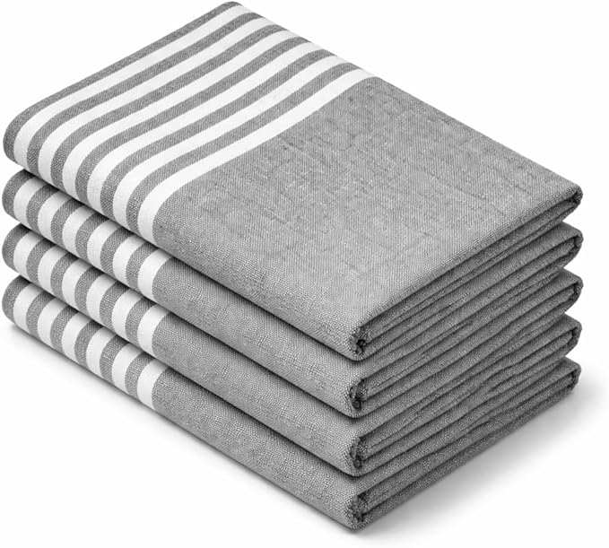 Cloth Napkins 18x18 Inches - Striped Design, 100% Cotton, Reusable & Durable Fabric Napkins for Dining, Everyday Meals, Events, Parties - Machine Washable, Set of 4, Charcoal Grey