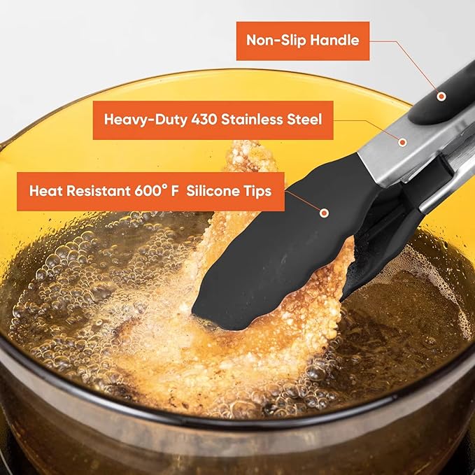 Silicone Tongs for Cooking Set of 3,Maywe Tanso 11"Kitchen Tongs with Silicone Tips- 600°F Heat Resistant,10"Whisk for Non-stick Cookware Plus 8.5"Spatula,Cooking Set|Dishwasher Safe