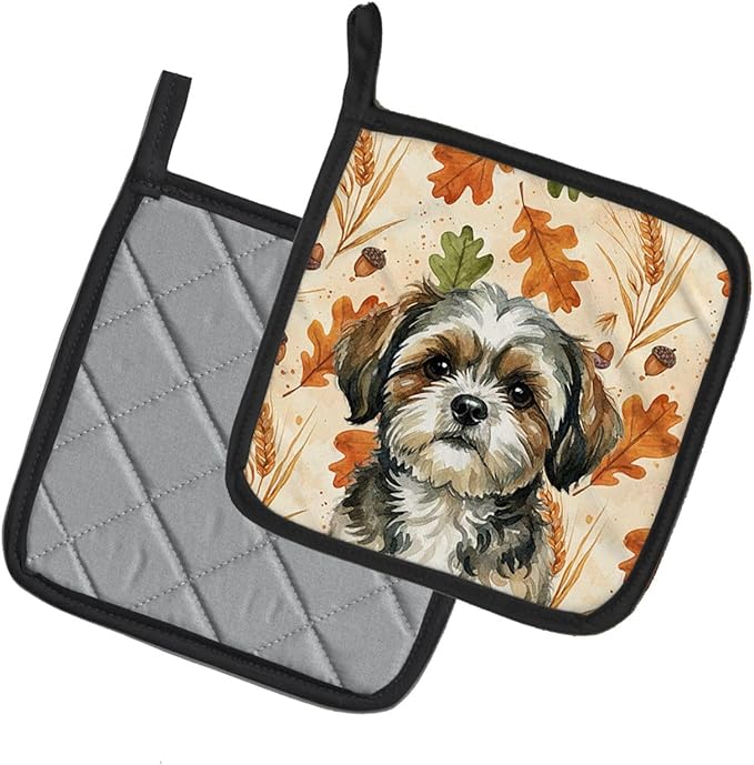 Caroline's Treasures Brindle Shih Tzu Heirloom Fall Pair of Pot Holders Pair 7.5x7.5 Quilted Insulated Hot Pads Decorative Kitchen Gift Made in USA