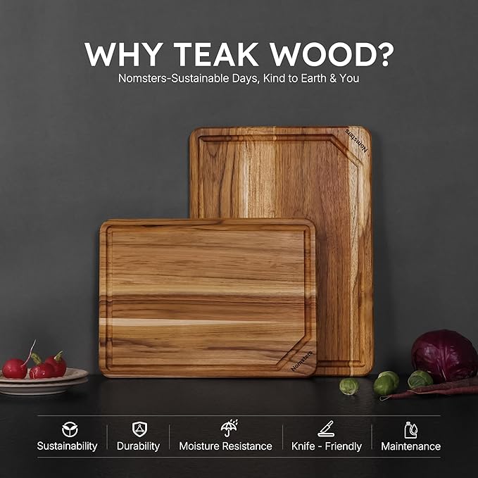 2 Pack Teak Cutting Board for Kitchen Non Toxic Wooden Chopping Board Charcuterie Board Non Slip Over Sink NOT Bamboo Stainless Steel Titanium Acrylic Acacia Olive Glass Plastic Silicone Metal