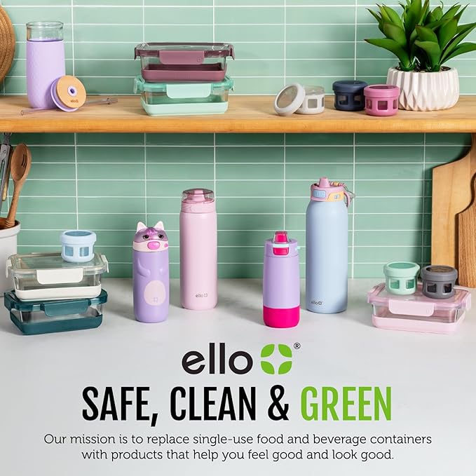 Ello Duraglass 3.4 Cup Meal Prep Sets 10Pc, 5 Pack Set- Glass Food Storage Container with Silicone Sleeve and Airtight BPA-Free Plastic Lids, Dishwasher, Microwave, and Freezer Safe, Olive Tree