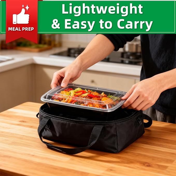 Meal Prep Containers Reusable 15 Pack-32 oz Food Storage Containers with Lids To Go Food Containers Takeout with 15 Forks, Microwave Dishwasher Freezer Safe, BPA Free, Plastic (Black)