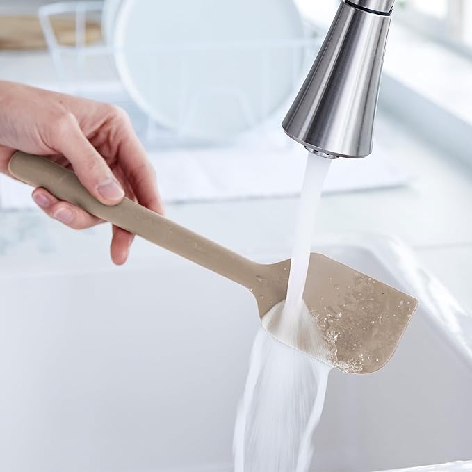 GreenPan Silicone Mixing Spatula, Scraping Baking Cooking Kitchen Utensil, Flexible Rubber Nonstick Cookware, Rigid Steel Core, Heat-Resistant, Anti-Slip Handle, BPA-Free, Dishwasher Safe, Taupe