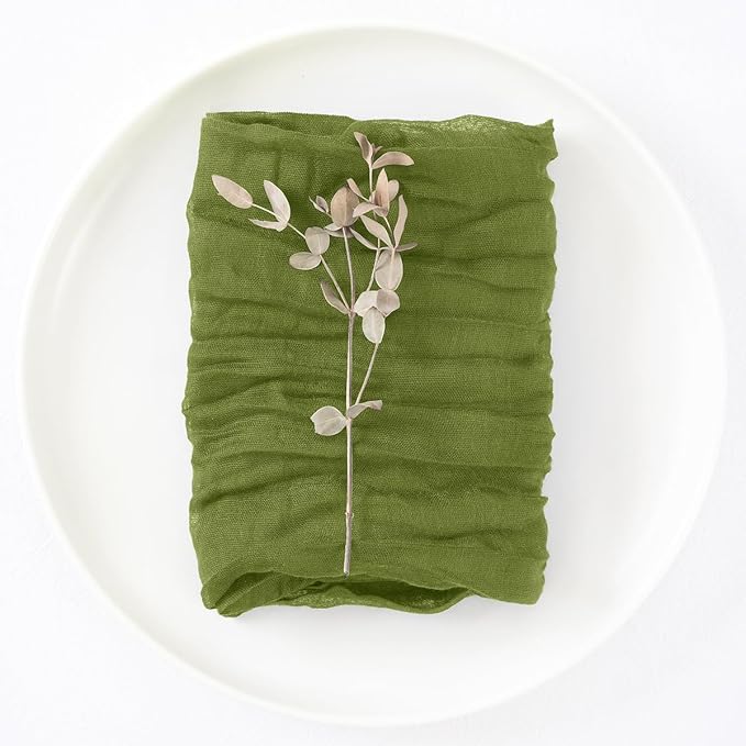 DeZerlor 20 Pack Olive Green Cheesecloth Napkins Spring Cloth Napkins Set of 20 Olive Dinner Napkins Bulk 21x21 Inches for Wedding Bridal Shower Baby Shower Parties