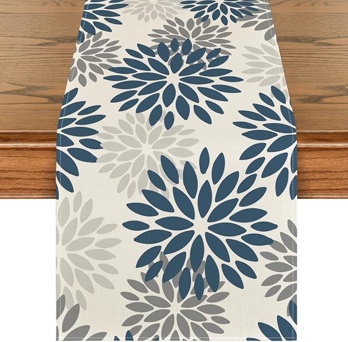 Artoid Mode Dahlia Aqua Floral Pinnata Flower Summer Table Runner, Seasonal Winter Holiday Kitchen Dining Table Decoration for Home Party Decor 13x72 Inch