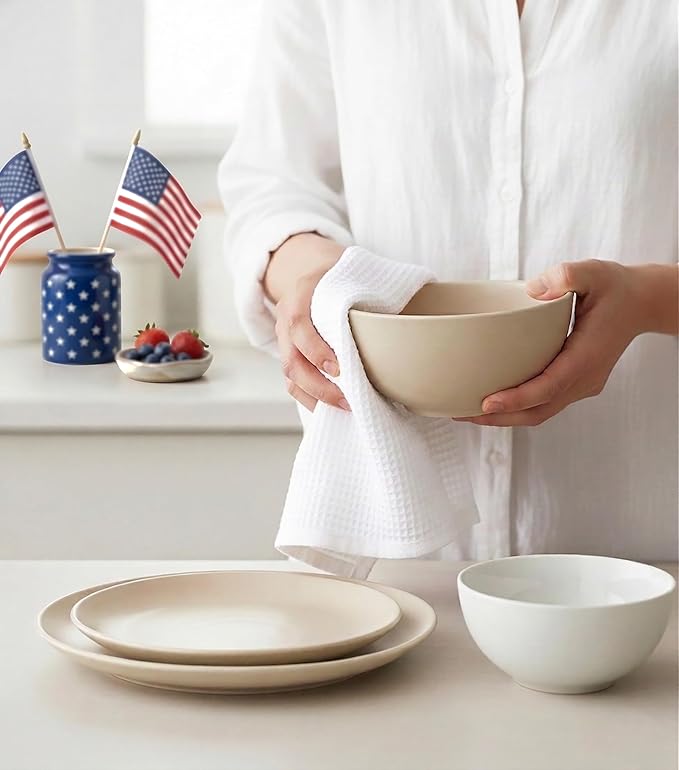 PurpleEssences 4th of July Waffle Weave Kitchen Towel, 100% Cotton - 15x25 Inches with Hanging Loop, Ultra Soft Absorbent Quick Drying Dish Cloth, Tea and Hand Towels, 6 Pack - Summer - Red Blue White