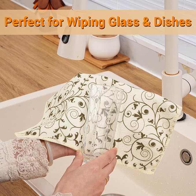 YUA Microfiber Cleaning Cloth 12 Pack,Microfiber Towels Cleaning,Microfiber Towels for Cars,Absorbent Dish Washing Cloth,Reusable Cleaning Cloths Lint Free (Green Vine)
