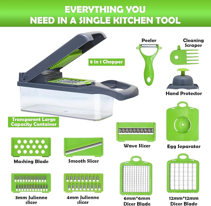 Vegetable Chopper Multifunctional Food Chopper | 16-in-1 Onion Cutter with 7 Blades, Vegetable Slicer and Dicer with Container for Salad, Potato, Carrot, Garlic & Kitchen Use