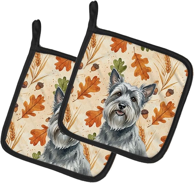 Caroline's Treasures Gray Skye Terrier Heirloom Fall Pair of Pot Holders Pair 7.5x7.5 Quilted Insulated Hot Pads Decorative Kitchen Gift Made in USA
