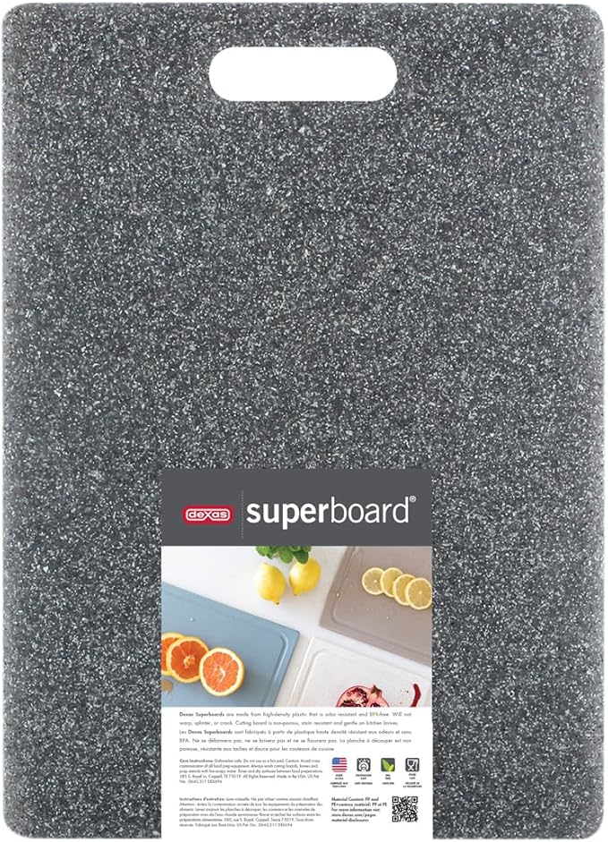 Dexas Superboard Cutting Board with Handle 11 x 14.5 inch Heavy Granite, Kitchen Prep Board, Dishwasher Safe, Non-Porous Poly Surface, Made in USA