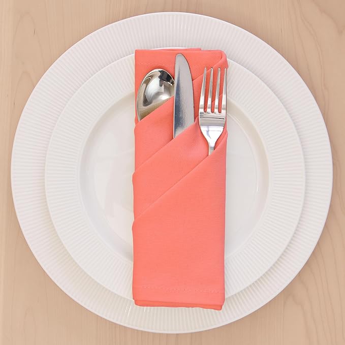 Encasa XO Coral Cloth Napkins Set of 6, 17"x17" | Solid Color Cotton Dinner Napkins | Washable & Reusable Wedding Napkins for Holiday Dinners, Party, & Everyday Table Decor