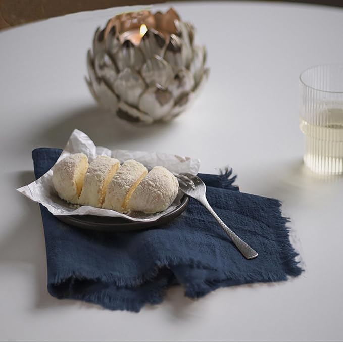 Handmade Cloth Napkins 100% Cotton Napkins with Fringe，Delicate Handmade Cloth Napkins for Dinners, Parties, Weddings and More，18 x 18 Inch Set of 6 - Navy Blue