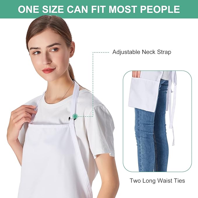 Jubatus 2 Pack 3 Pockets Adjustable Bib Apron Chef Kitchen Cooking Aprons for Women Men, White