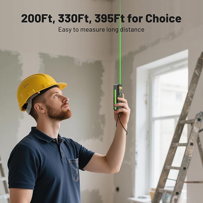 Huepar 330Ft Green Laser Measurement Tool with APP Control, Rechargeable Bluetooth Distance Meter ±1/16" High Accuracy, Angle Sensor, Multiple Modes, IP54 Waterproof Durable for Home & Construction