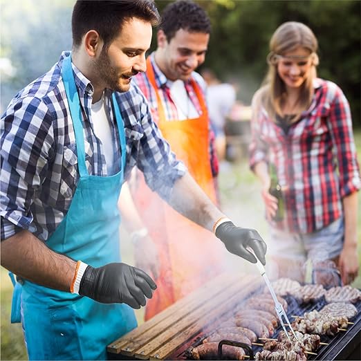 ANBOSON BBQ Gloves for Cooking Baking Grilling, 100 Count Disposable Nitrile Gloves and 4 Count Cotton Glove Liners Washable (6mil Nitrile, X-Large)