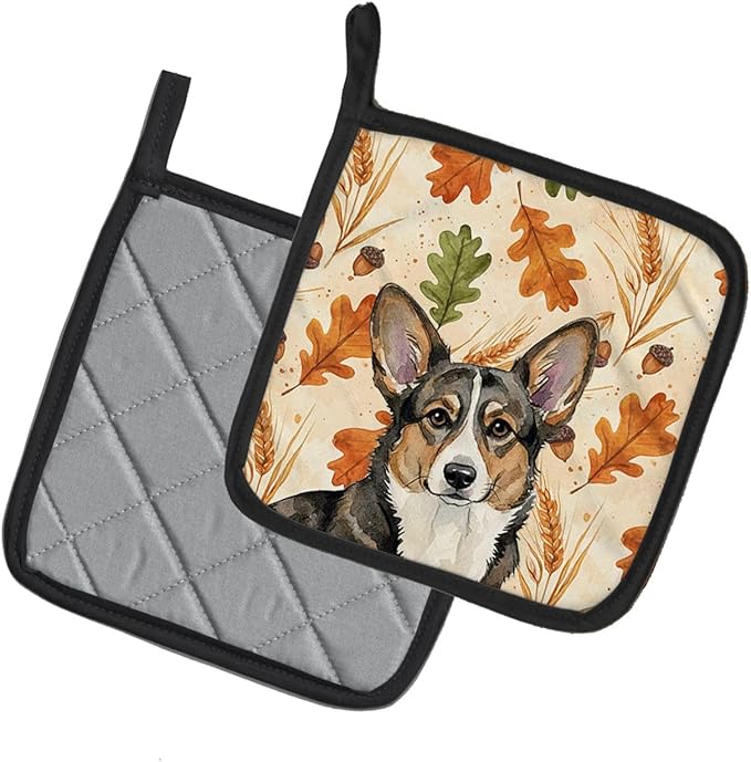 Caroline's Treasures Brindle Cardigan Welsh Corgi Heirloom Fall Pair of Pot Holders Pair 7.5x7.5 Quilted Insulated Hot Pads Decorative Kitchen Gift Made in USA