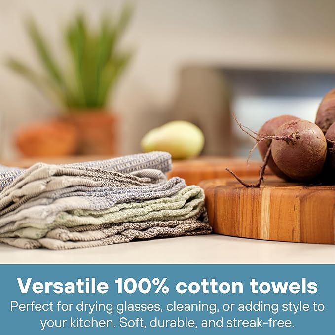 MEEMA Upcycled Spring Kitchen Towels Cotton Fabric | Super Absorbent Hand Towels with Hanging Loop | Cleaning Rags and Dish Towels for Kitchen | Mix | Large 18 x 28 Inch | 4-Pack