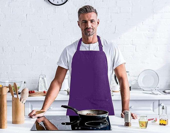 Utopia Kitchen 2 Pack Bib Apron, Adjustable with 2 Pockets, Water and Oil Resistant, Cooking Kitchen Chef Apron for Women Men