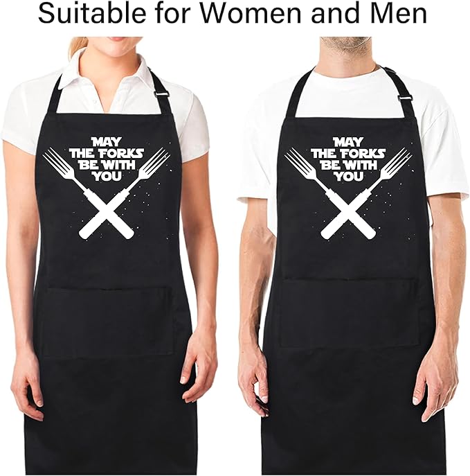 Xornis 100% Cotton Funny Apron for Men Women Adjustable Bib Aprons with 2 Pockets Grill Kitchen Cooking BBQ One Size Fits All
