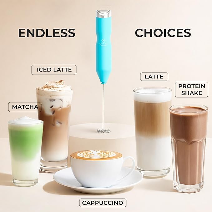Zulay Kitchen Powerful Frother Wand AA Batteries Included, Ultra Fast Handheld Drink Mixer, Comfort Milk Frother, Stainless Steel Whisker, Frother Handheld for Coffee, Protein & Matcha - Frothmate 2.0
