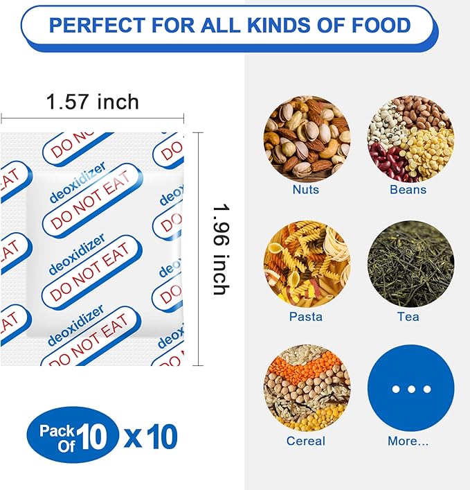 400cc Oxygen Absorbers for Food Storage - 100 Count (20x Packs of 5) - for Long Term Food Storage & Survival, Mylar Bags, Canning, Harvest Right Freeze Dryer, Dehydrated, and Preserved Foods