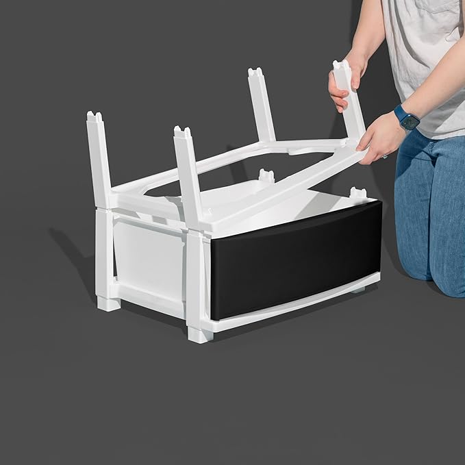 IRIS USA Plastic Drawer Storage Organizer, 4-Drawers, for Classroom Art Supplies Bathroom Dorm Bedroom Laundry Room, Wide, White Frame with Matte Black Front Panels