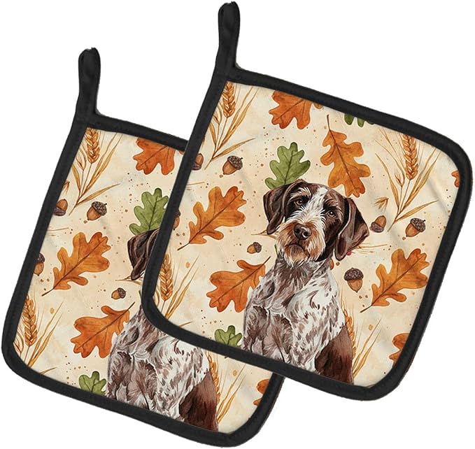Caroline's Treasures Roan German Wirehaired Pointer Heirloom Fall Pair of Pot Holders Pair 7.5x7.5 Quilted Insulated Hot Pads Decorative Kitchen Gift Made in USA