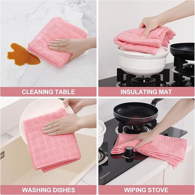 Homaxy Premium Cotton Kitchen Towels 16"x 28", Large Natural Ring Spun 390 GSM Dish Towels, Super Absorbent Terry Kitchen Hand Towels, Soft Tea Towels with Hanging Loop, Pure Pink Design, 8 Pack