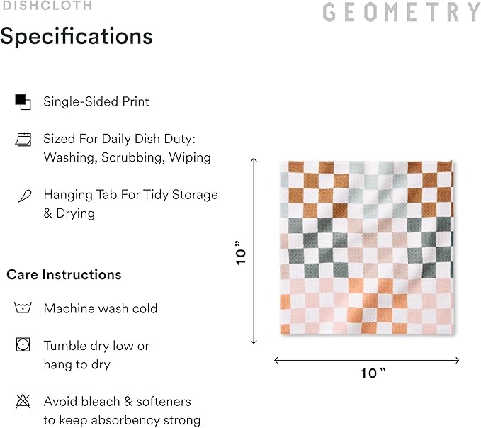 GEOMETRY Kitchen Dish Cloths - Quick Dry Dishcloths for Kitchen - Premium Dish Rags with Geoweave - 3-Pack Set Autumn Checkers