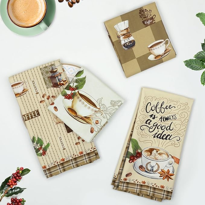 Coffee Tea Towels, Rustic Vintage Cotton Kitchen Towel 18.9×27.5 inch, Quick Drying Dish Cloth for Party Anniversary Holiday Decoration, Housewarming Gifts for Mom