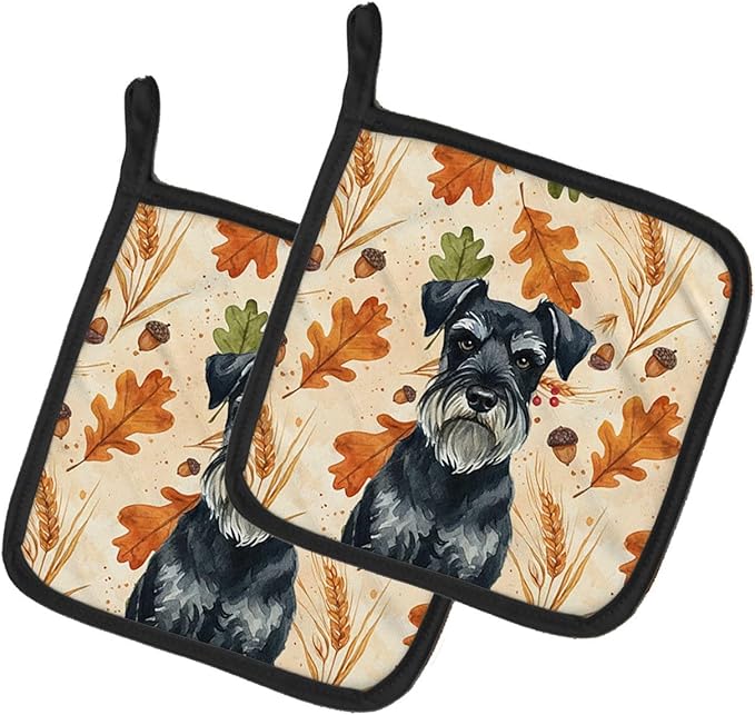 Caroline's Treasures Standard Schnauzer Heirloom Fall Pair of Pot Holders Pair 7.5x7.5 Quilted Insulated Hot Pads Decorative Kitchen Gift Made in USA