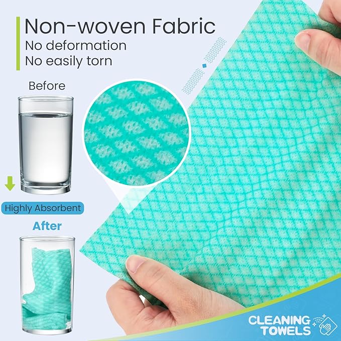 Tioncy 300 Pcs Disposable Dish Cloths for Kitchen Disposable Cleaning Cloth and Towels Handy Cleaning Wipes Disposable Rags for Kitchen and Office(Red, Green, Blue)