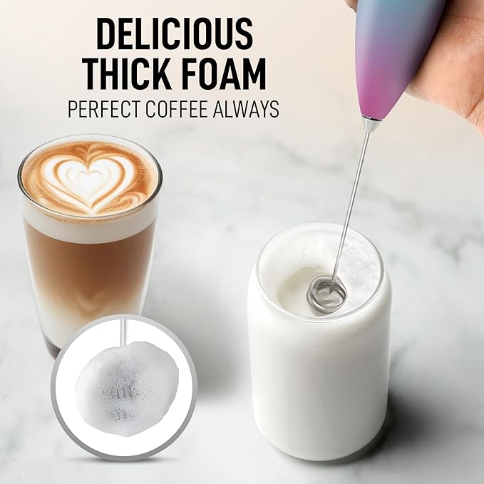 Zulay Kitchen Powerful Double Whisk Milk Frother Handheld - Foam Maker With Stand - Whisk Drink Mixer for Coffee, Mini Foamer for Latte, Matcha, Frappe, Hot Chocolate & Cappuccino - Orchid Fade