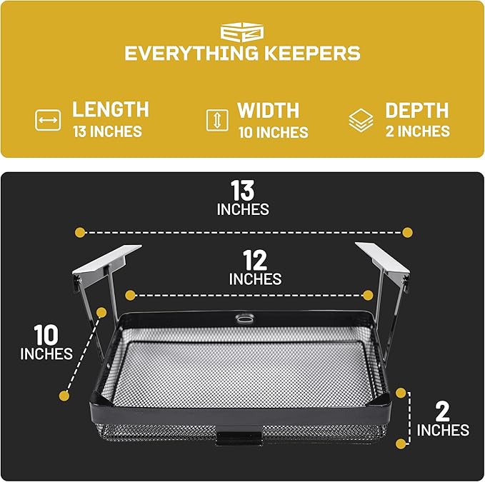 KEEPERS - Under Desk Drawer Slide Out – Metal Under Desk Storage Drawer for Office, Home, RV, Kitchen – Slim Under Table Drawer Attachment with Easy DIY Mount - Under Desk Organizer - 13x10x2.5In