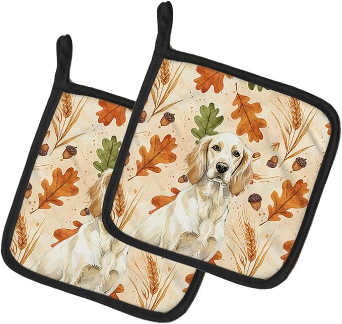 Caroline's Treasures Lemon Belton English Setter Heirloom Fall Pair of Pot Holders Pair 7.5x7.5 Quilted Insulated Hot Pads Decorative Kitchen Gift Made in USA
