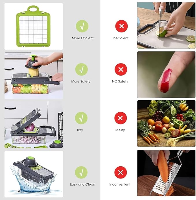 Vegetable Chopper: 16 in 1 Food Chopper - Onion Vegetable Slicer Cutter Dicer, Veggie Cutter with Container, 7 Blades, Kitchen Gadgets for Carrot Salad Garlic Potato Slicer (Grey)