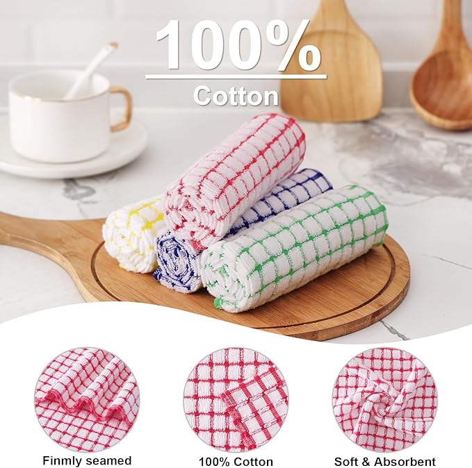 Kitinjoy Cotton 12 Pack Terry Kitchen Towels, 16 x 25 Inches Super Soft and Absorbent Dish Towels, Quick Drying Hand Towels for Kitchen Drying, Red