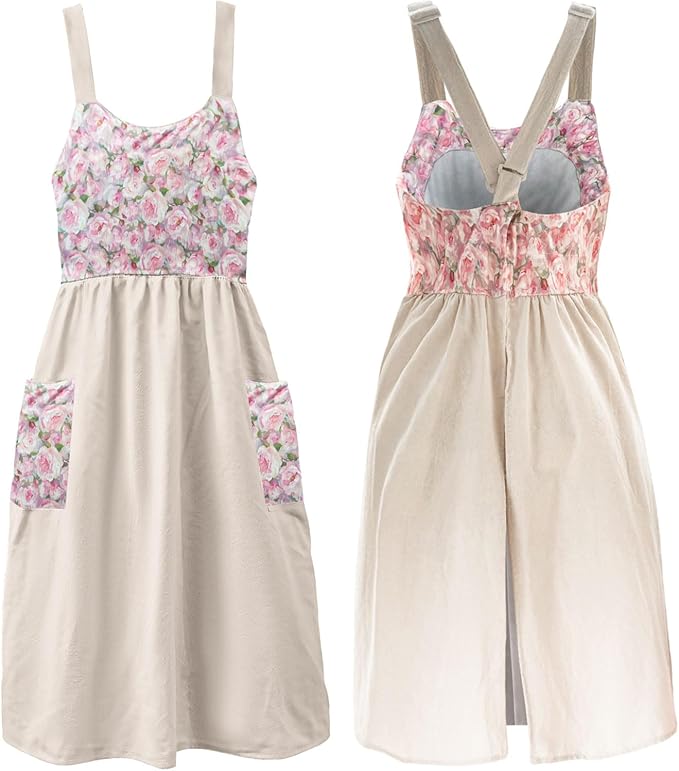 Uaussi Cotton Linen Apron Cross Back Work Apron for Women with Pockets Pinafore Dress X Cross Halter Apron for Chef Gardening