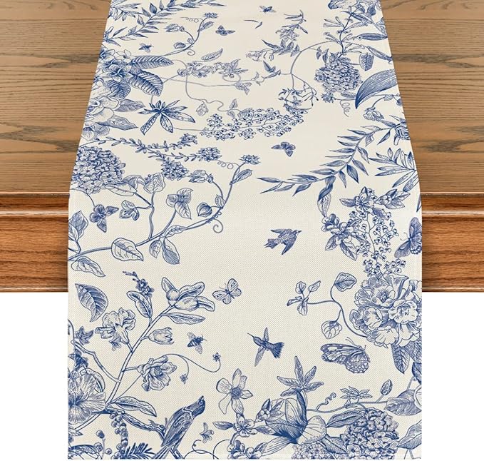 Artoid Mode Monochrome Sketch Birds and Flowers Spring Table Runner, Seasonal Summer Fall Kitchen Dining Table Decoration for Home Party Decor 13x60 Inch