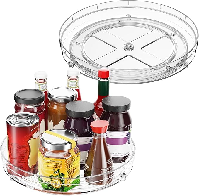 Optish 2 Pack Lazy Susan Organizer, 9.5" Lazy Susan Turntable Spice Rack for Cabinet, Refrigerator Organizer and Storage for Pantry, Closet, Countertop, Non-Skid Fridge Organizers